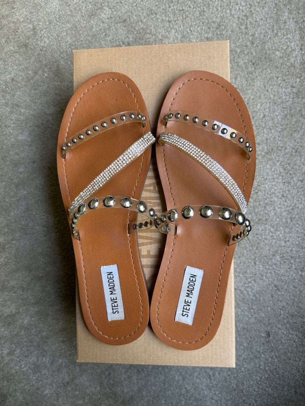 Steve Madden Sandals with Stud and Rhinestone Straps
